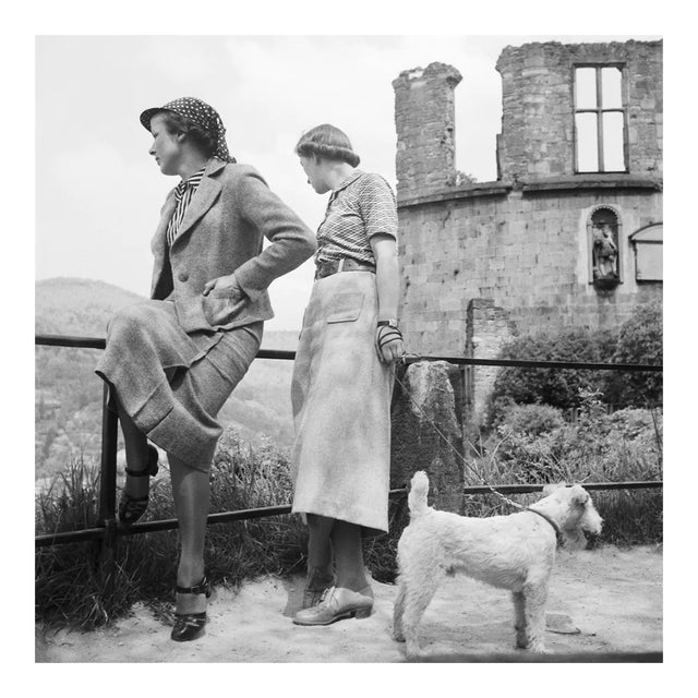 Women, Dog at Heidelberg Castle on River Neckar, Germany 1936, Printed 2021 For Sale