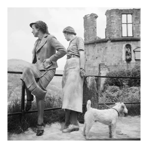 Women, Dog at Heidelberg Castle on River Neckar, Germany 1936, Printed 2021