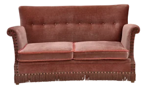 Danish 2-Seater Sofa in Salmon Pink Furniture Velour and Beech Wood, 1970s