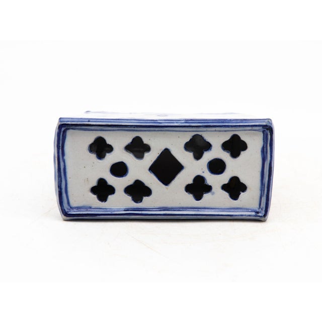 Blue Dutch Delft Style Blue & White Ceramic Flower Brick, France Early 20th C. For Sale - Image 8 of 9