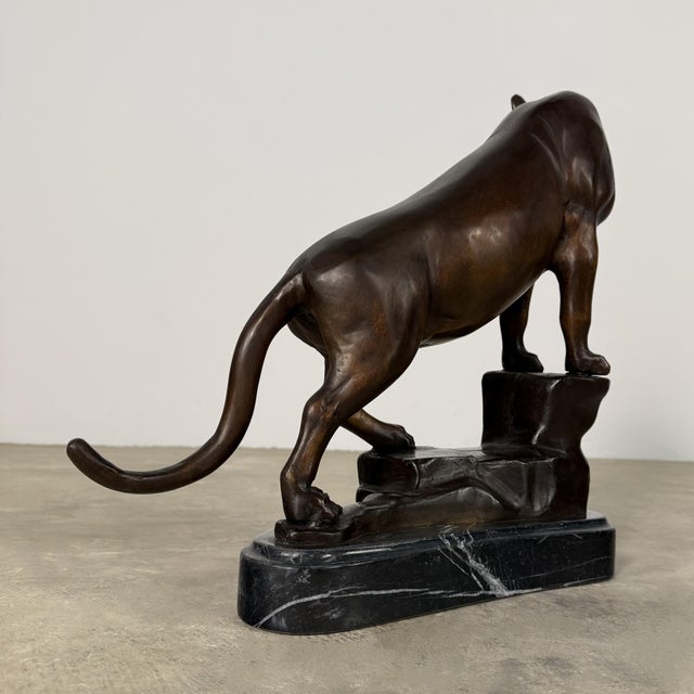 Bronze Bronze Mountain Lion (Puma) Sculpture on Marble – Big Cat Statue – 17” H For Sale - Image 8 of 10