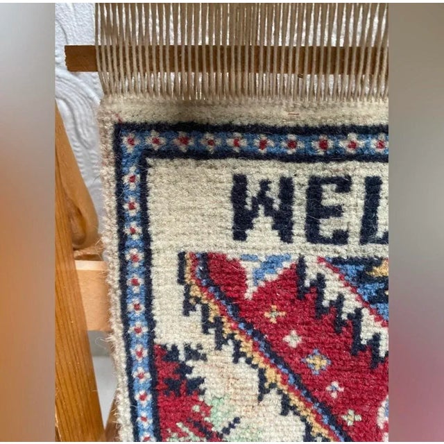Vintage 1950s Turkish Miniature Oriental Rug Weaving Loom Welcome For Sale - Image 4 of 8