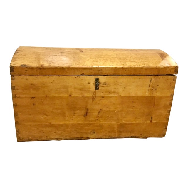 Late 19th Century Antique Pine Wood Dome Top Trunk For Sale
