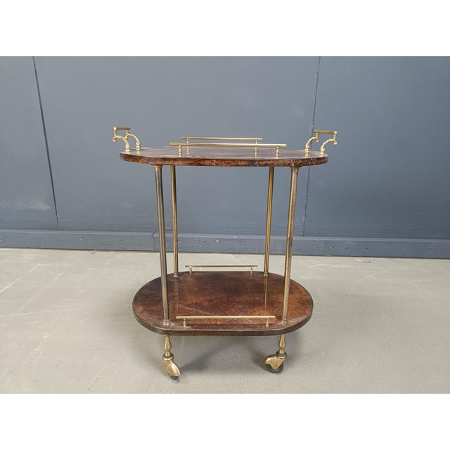 Metal Italian Lacquered Parchment Serving Bar Cart by Aldo Tura, 1960s For Sale - Image 7 of 12