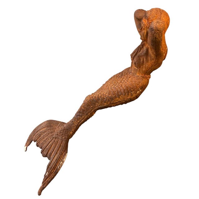 Antique Cast Iron Reclining Mermaid Garden Sculpture For Sale In West Palm - Image 6 of 12