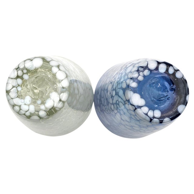 Set of Four Hand-Blown Frit Glass Tumblers in Blue and White For Sale - Image 9 of 14