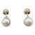 Pearl Diamond Dangle Earrings 10kt Yellow Gold 6.5mm Threaded New, Pair For Sale