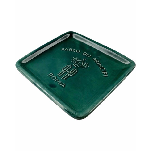 Mid-Century Modern Vintage Parco Dei Principi Hotel Rome Italy Green Ceramic Ashtray Catchall Dish For Sale - Image 3 of 10