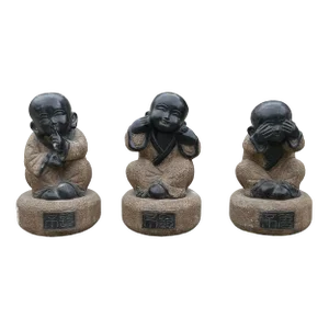 Small Set 3 Black Gray Brown Stone Kid Monk Lohon Do No Evil Figures