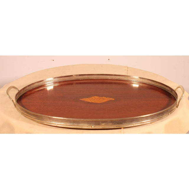 19th Century Silver-Plated Metal and Mahogany Tray For Sale - Image 9 of 9