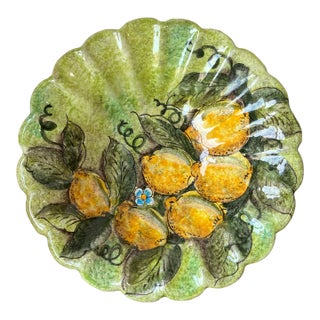 Late 20th Century Dipinto Positano Italy Terracotta Tripod Footed Scalloped Edge Bowl Platter 11” For Sale