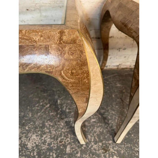Pair of Maitland Smith Style Stone Tables With Glass Tops For Sale In New York - Image 6 of 8