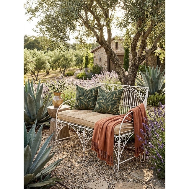 Vintage Gothic Revival Style White Wrought Iron Garden Settee For Sale - Image 12 of 12