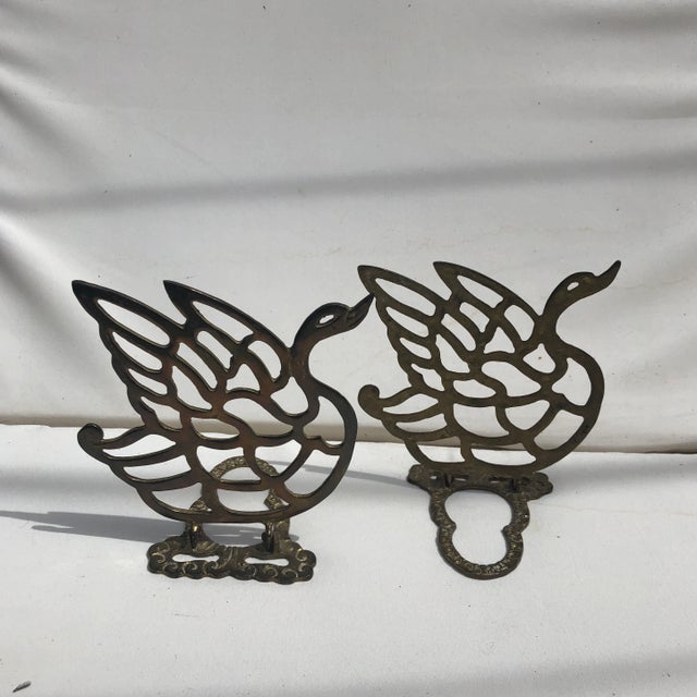 Brass Mid Century Brass Swan Cut Out Bookends - A Pair For Sale - Image 8 of 8