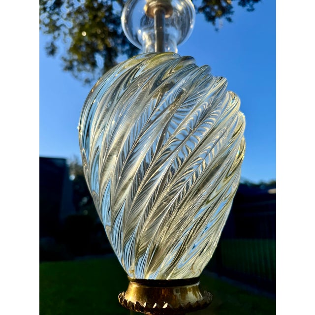 Authenticated vintage Marbro Lamp Company table lamp featuring a hand-blown Venetian Murano glass body in a dramatic...