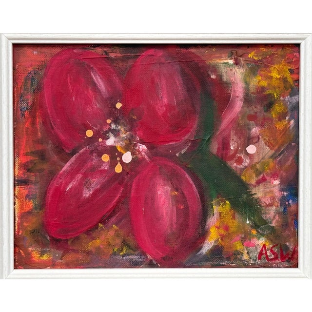 Contemporary Ameryllis Study 3 - Miniature Abstract Floral Canvas Art by Contemporary Artist 2005 For Sale - Image 3 of 12
