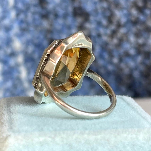 1920s Art Deco Silver Citrine & Marcasite Ring, Size 3 For Sale In Madison - Image 6 of 10