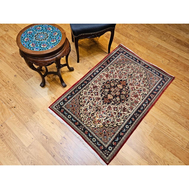 1900 - 1909 Vintage Persian Isfahan Rug, Hand-Knotted Wool, Floral Pattern, Ivory & Navy, 3x4 For Sale - Image 5 of 15