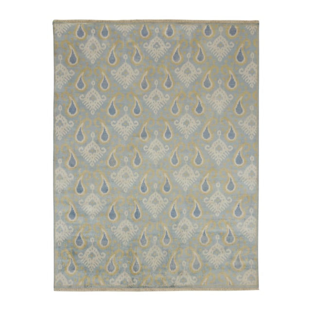 Blue Rug & Kilim’s Classic Ikats Style Rug With Gold, White and Blue Patterns For Sale - Image 8 of 8