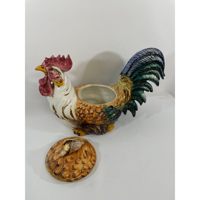 Vintage 1970s Italian Ceramic Majolica Rooster Tureen For Sale - Image 12 of 18