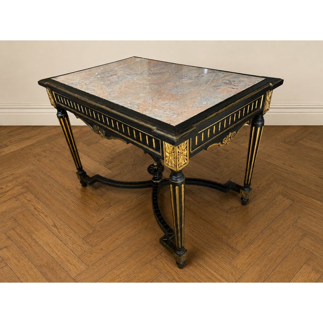 French Napoleon III Ebonized and Gilt Center Table with Sarrancolin Marble Top, 1880 For Sale - Image 5 of 14
