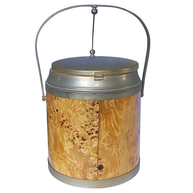 1960s Italian Burl Wood Ice Bucket, Carafe, & Tray Bar Set, in Milo Baughman Style - Set of 3 For Sale - Image 11 of 16
