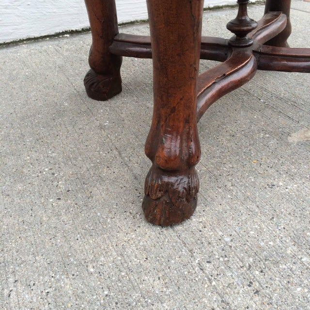Brown Italian Baroque Walnut Stool with Fortuny Upholstery For Sale - Image 8 of 10