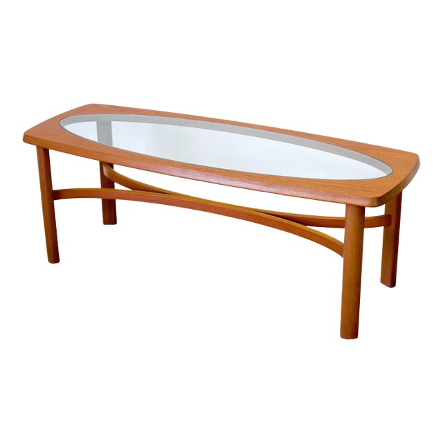 Nathan Furniture Teak Coffee Table With Glass Inlay For Sale