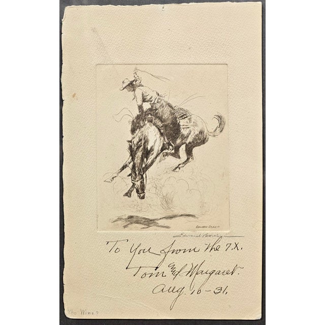 American Edward Borein-Who Wins?-Etching & Drypoint, 1931 7x Ranch Presentation Inscription For Sale - Image 3 of 11
