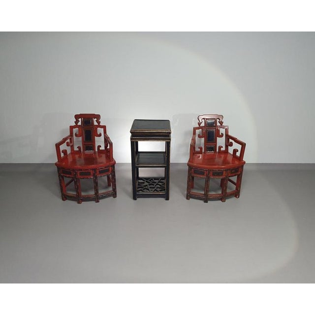 Wood French Chinoiserie Altar Chairs and Side Table, Set of 3 For Sale - Image 7 of 18