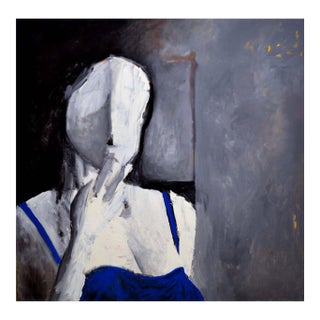Woman in Blue: 20th Century Expressionist Oil Painting, Unframed by Michael William Eggleston For Sale