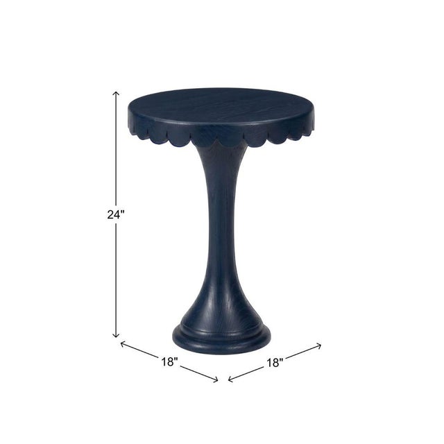 Scalloped Round Drink Table Navy Blue For Sale - Image 10 of 10