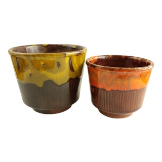 Drip Glaze Mid-Century Planters - a Pair For Sale