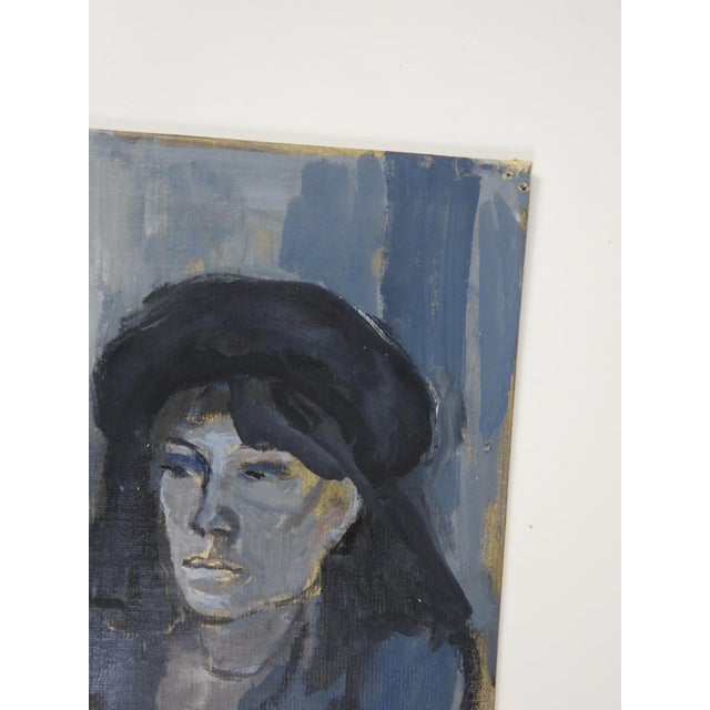 French Mid 20th Century Woman in Gray Painting For Sale - Image 3 of 9