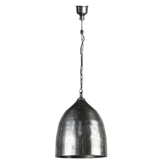 Large nickel finish metal lantern with industrial style texture. Each slightly unique in finish and textures. Includes...