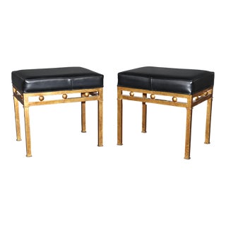 Pair of Hollywood Regency Style Gilt Steel Benches Circa 1940s For Sale