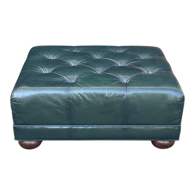 Vintage Deep Green Tufted Leather Ottoman For Sale In Los Angeles - Image 6 of 11