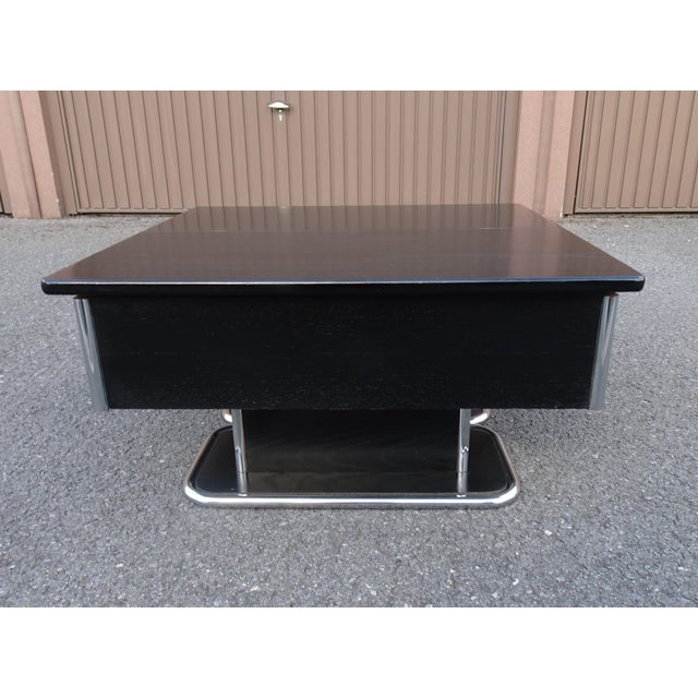 Black Vintage Italian Chrome and Black Ebonised Wooden Coffee Table with Hidden Bar, 1970s For Sale - Image 8 of 18
