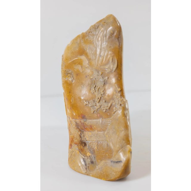 20th Century Chinese Carved Yellow Soapstone Boulder With Landscape Scenes For Sale In New York - Image 6 of 11