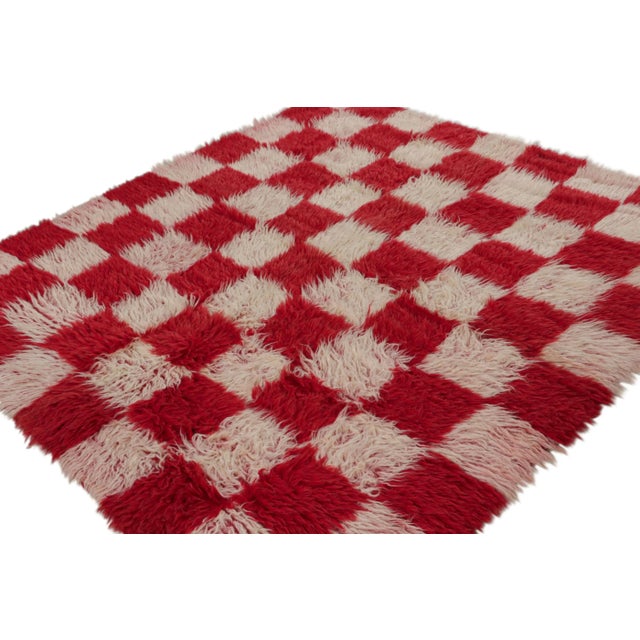 Traditional 1950s Vintage Square Tulu Rug With Checkered Geometric Patterns For Sale - Image 3 of 7