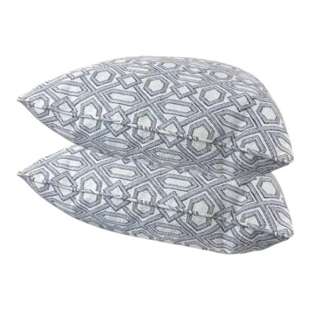Mid-Century Modern Pair 24'' Blue&White Geometric Pillows For Sale - Image 3 of 5