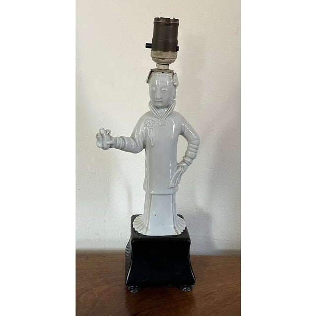 White Antique 19th Century Chinese Blanc De Chine Porcelain Kwan Yin Figure Mounted as a Table Lamp For Sale - Image 8 of 12