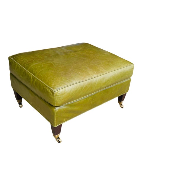 Vintage Cr Laine Olive Green Leather Lounge Chair & Ottoman | George Smith Style For Sale - Image 13 of 18
