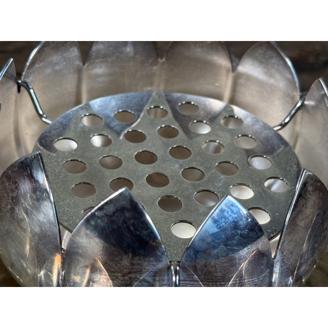 Mid 20th Century Reed & Barton Silverplate Lotus Flower Bowl With Flower Frog Insert For Sale - Image 5 of 7