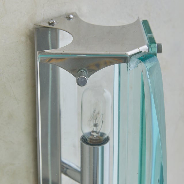 Mid 20th Century Pair of Italian Chrome + Glass Sconces in the Manner of Fontana Arte, 1960s For Sale - Image 5 of 7
