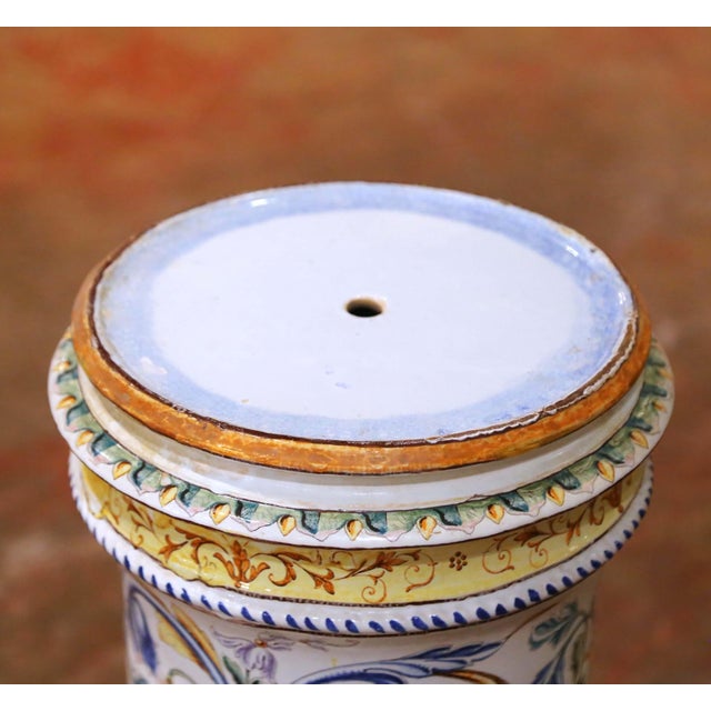 Early 20th Century Italian Faience Pedestal Column With Hand Painted Decor For Sale - Image 4 of 12