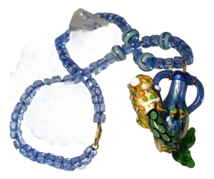 Lampwork Art Glass Mermaid Pendant on Blue Crystal Beaded Chain Necklace