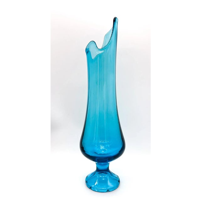 Mid 20th Century Mid Century Modern Teal Blue Glass Swung Vase For Sale - Image 5 of 9