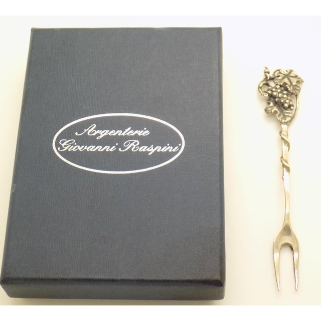 Vintage Italian Handmade Genuine Silver Grape Cocktail Mini Fork by Giovanni Raspini of Arezzo, Solid 800 Silver Appetizer Pick in Original Box For Sale - Image 14 of 15
