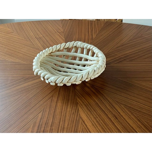 1960s Handcrafted Rustic Basketweave Ceramic Bowl For Sale - Image 4 of 12